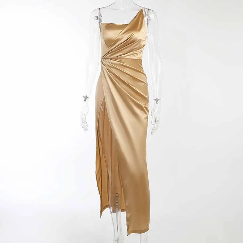 Satin Bridesmaid Dresses One Shoulder Ruched Formal Evening Gown