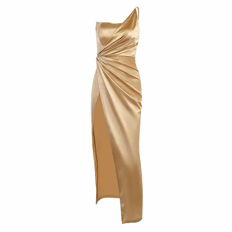 Satin Bridesmaid Dresses One Shoulder Ruched Formal Evening Gown