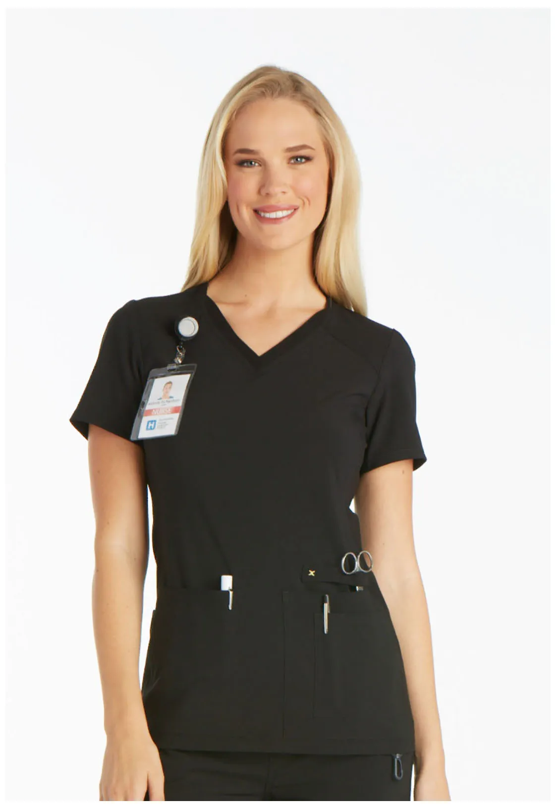 Scrub Top - Cherokee Women's iFlex V-Neck Knit Panel Top - Black, CK605