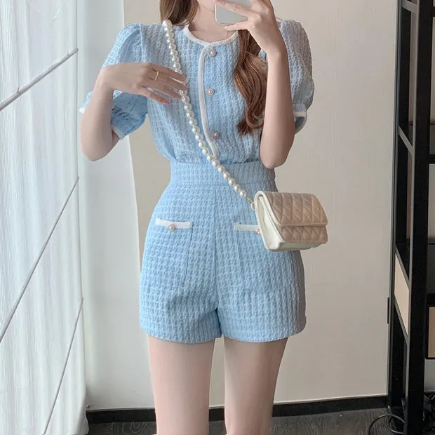 Short Sleeve Top High Waist Shorts Set