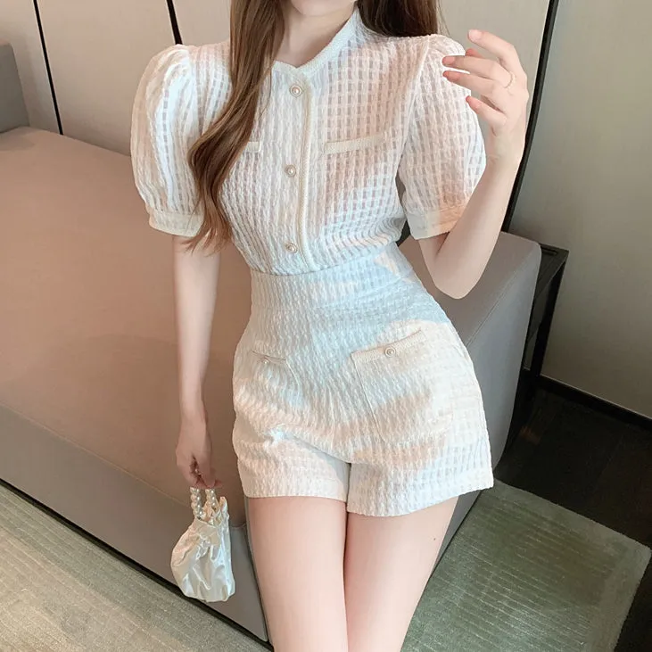 Short Sleeve Top High Waist Shorts Set