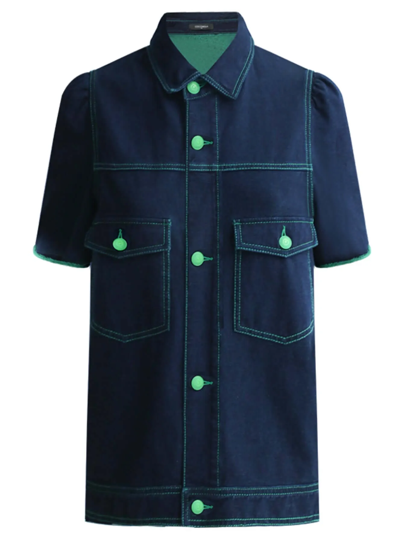 Short Sleeved Navy Blue Jacket with Contrast Stitching