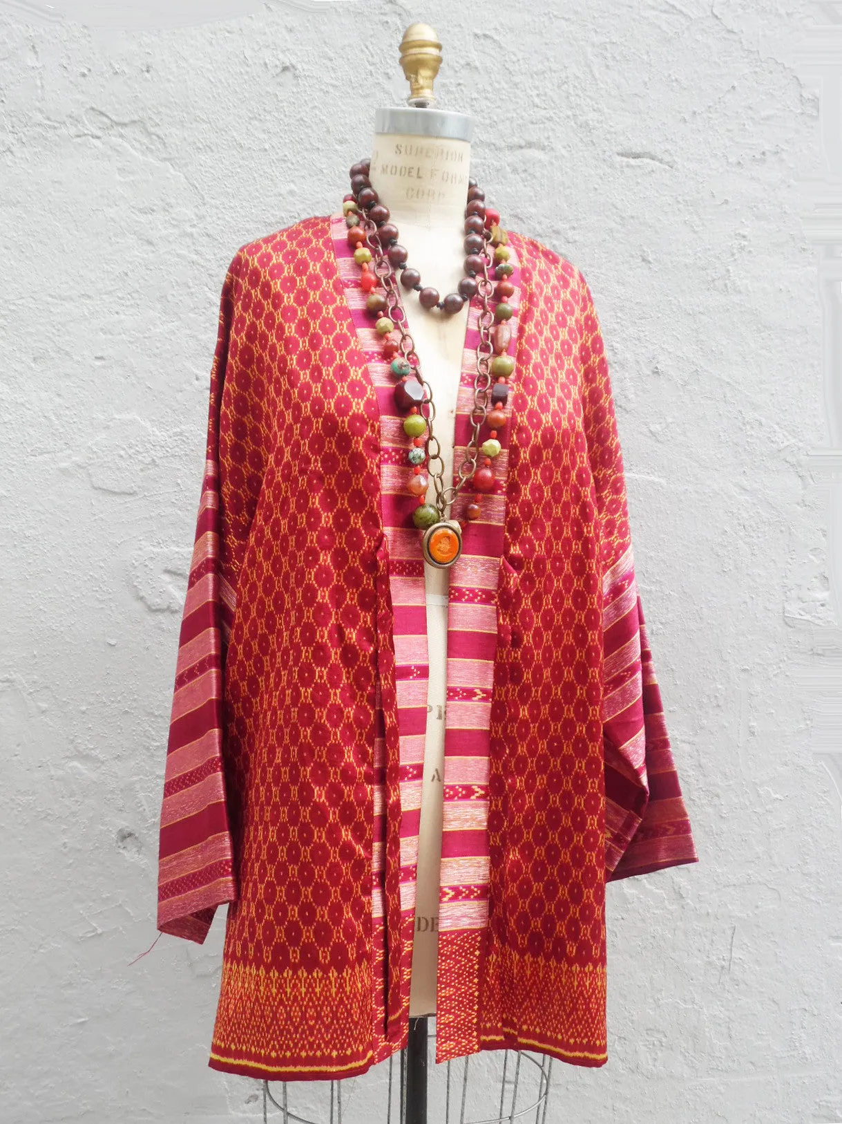 Silk Ikat Organza Kimono Caftan Red