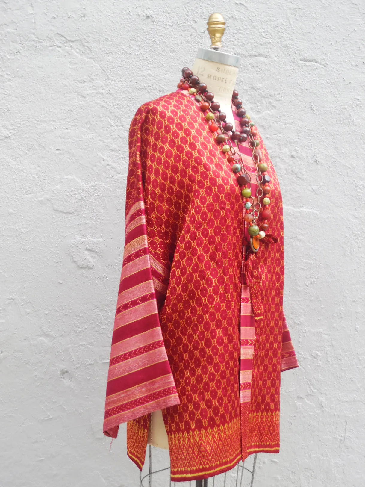 Silk Ikat Organza Kimono Caftan Red