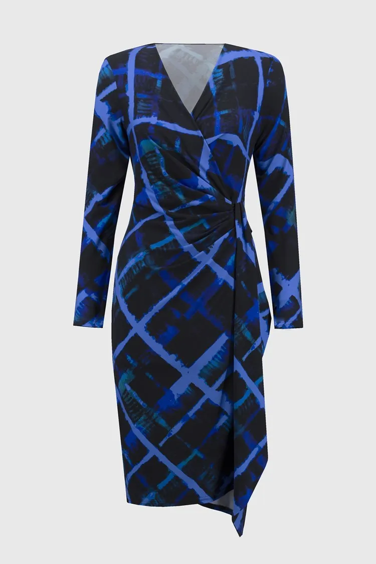 Silky knit abstract print wrap dress