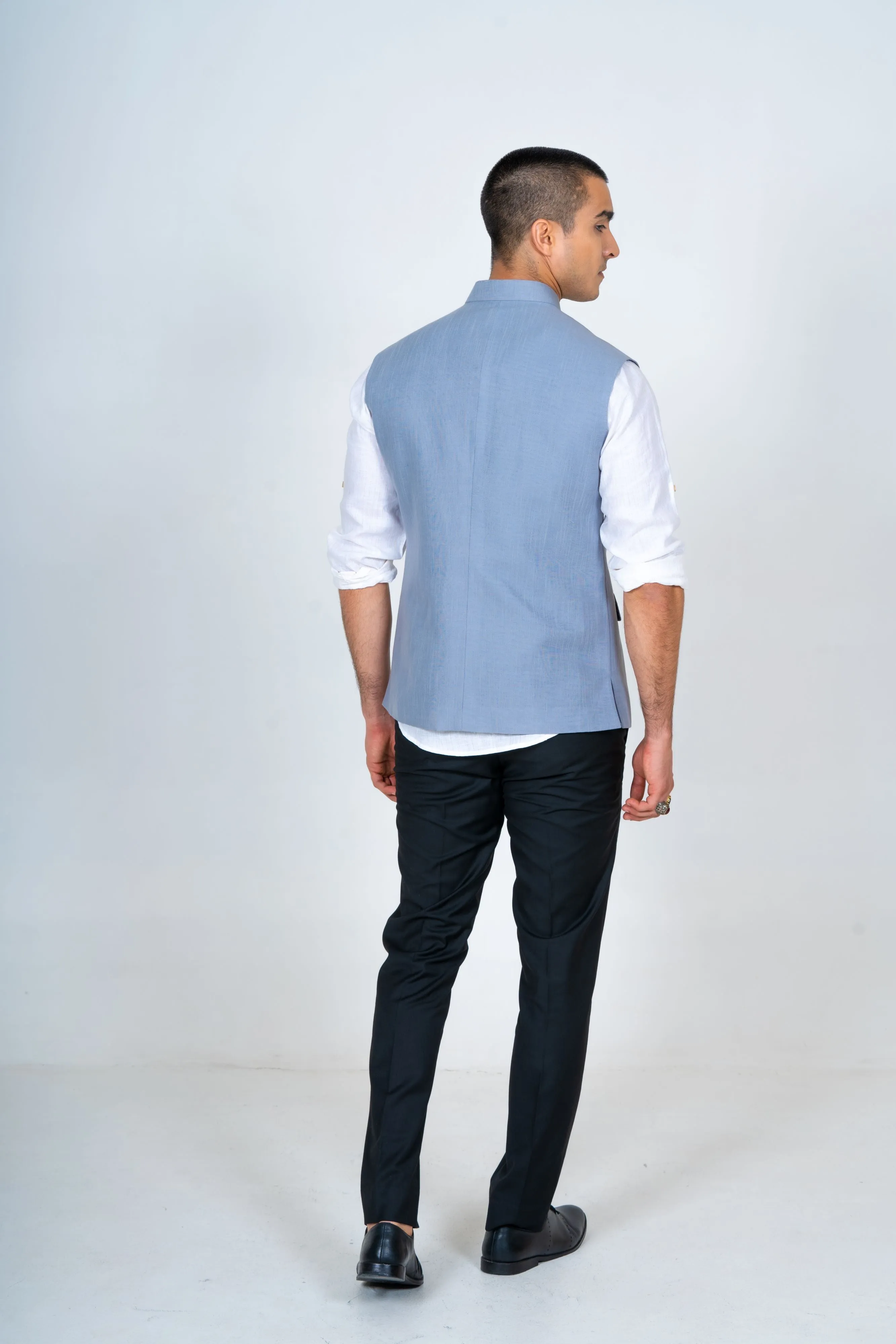 Sky Blue Linen Nehru Jacket