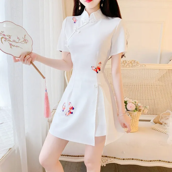 Solid color cheongsam   shorts two-piece set   KF24031