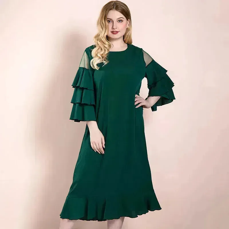 Spring And Summer Spot Women's Dress Plus Size Middle East Hot-selling Skirt dress for Mom Midi  Dress