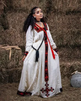 Striking Black and Red Cultural Habesha Dress with Traditional Elegance Habesha Kemis