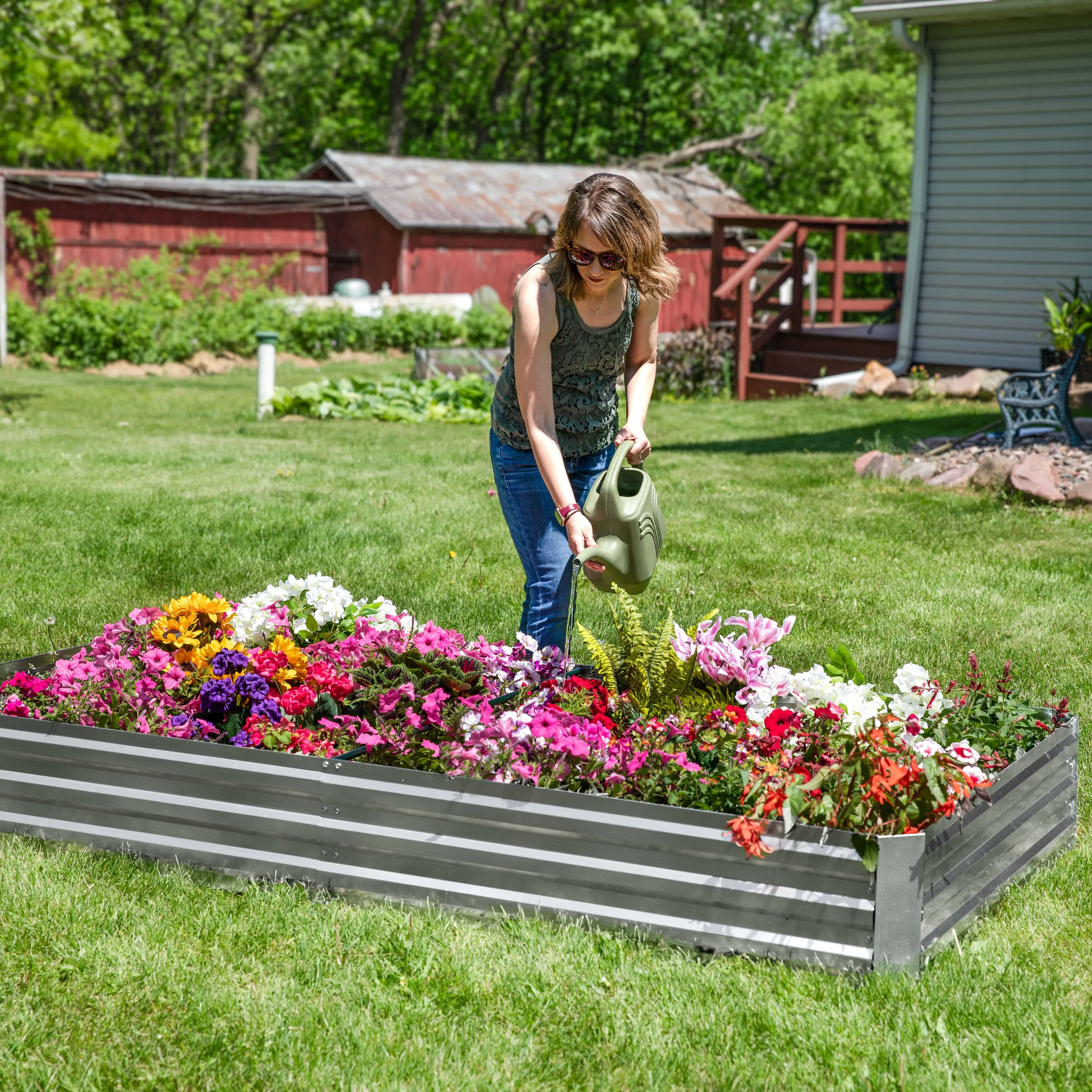 Sunnydaze Galvanized Steel Rectangle Raised Garden Bed