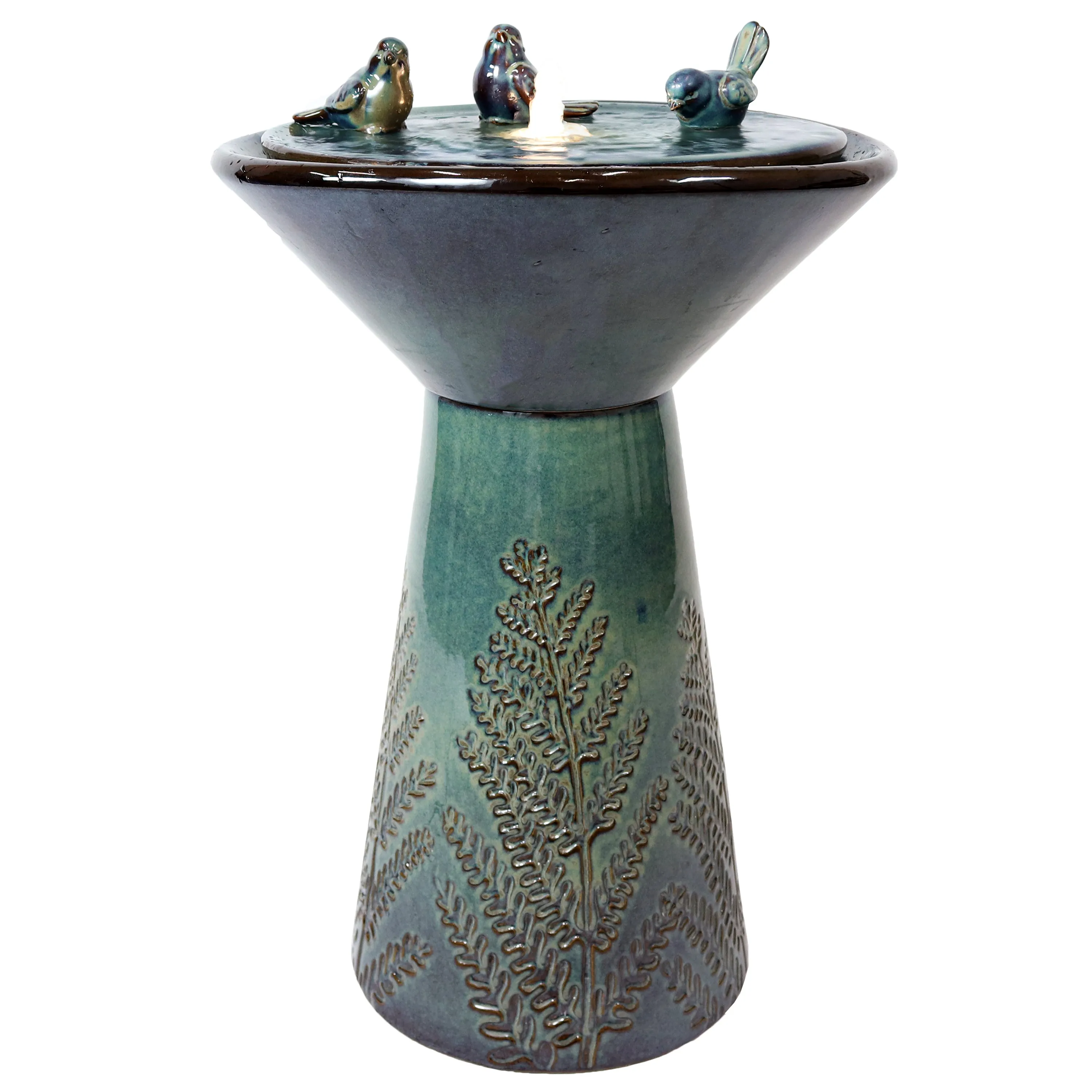 Sunnydaze Gathering Birds Ceramic Outdoor Fountain with LED Lights - 28.25"