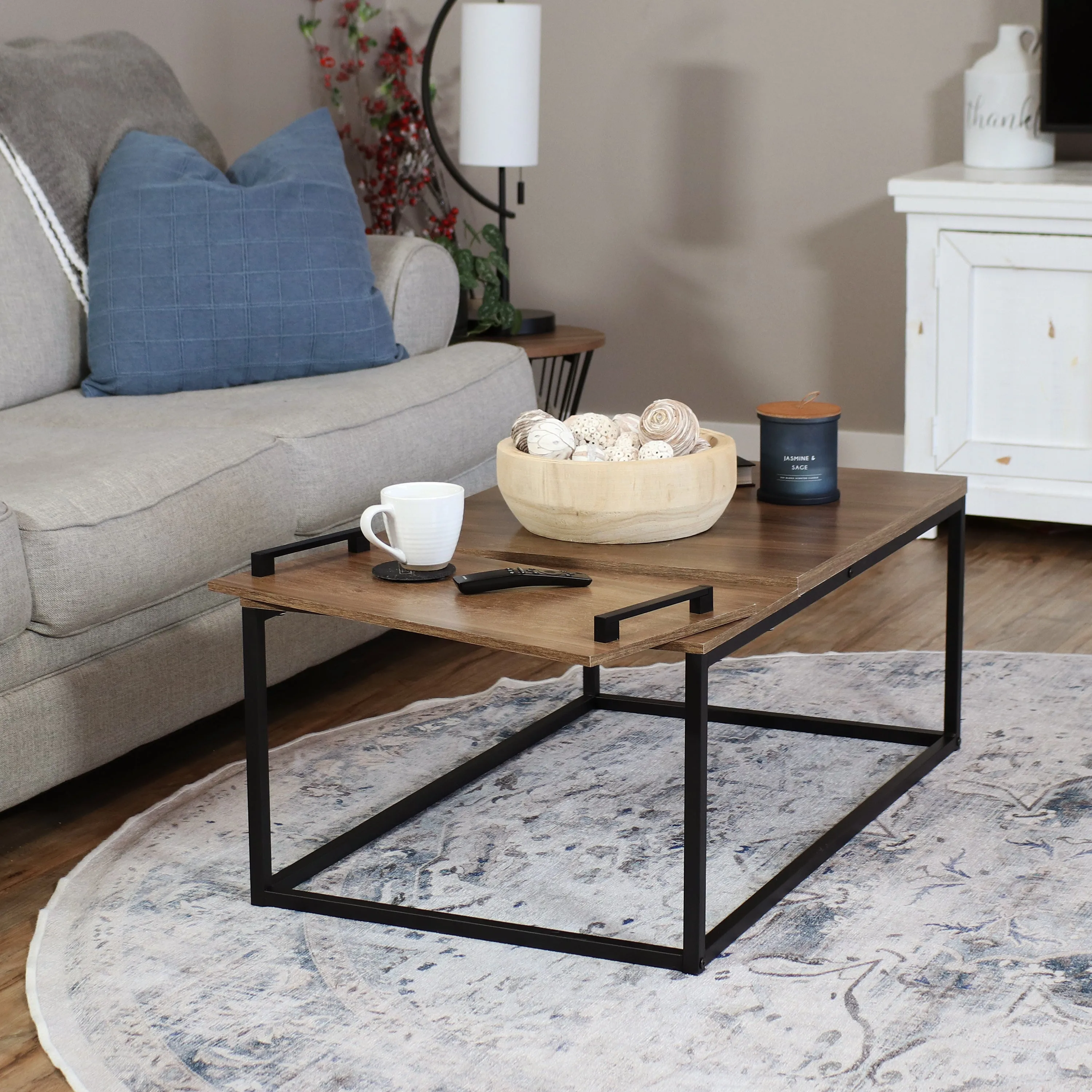 Sunnydaze Industrial Coffee Table with Serving Tray - 39" W