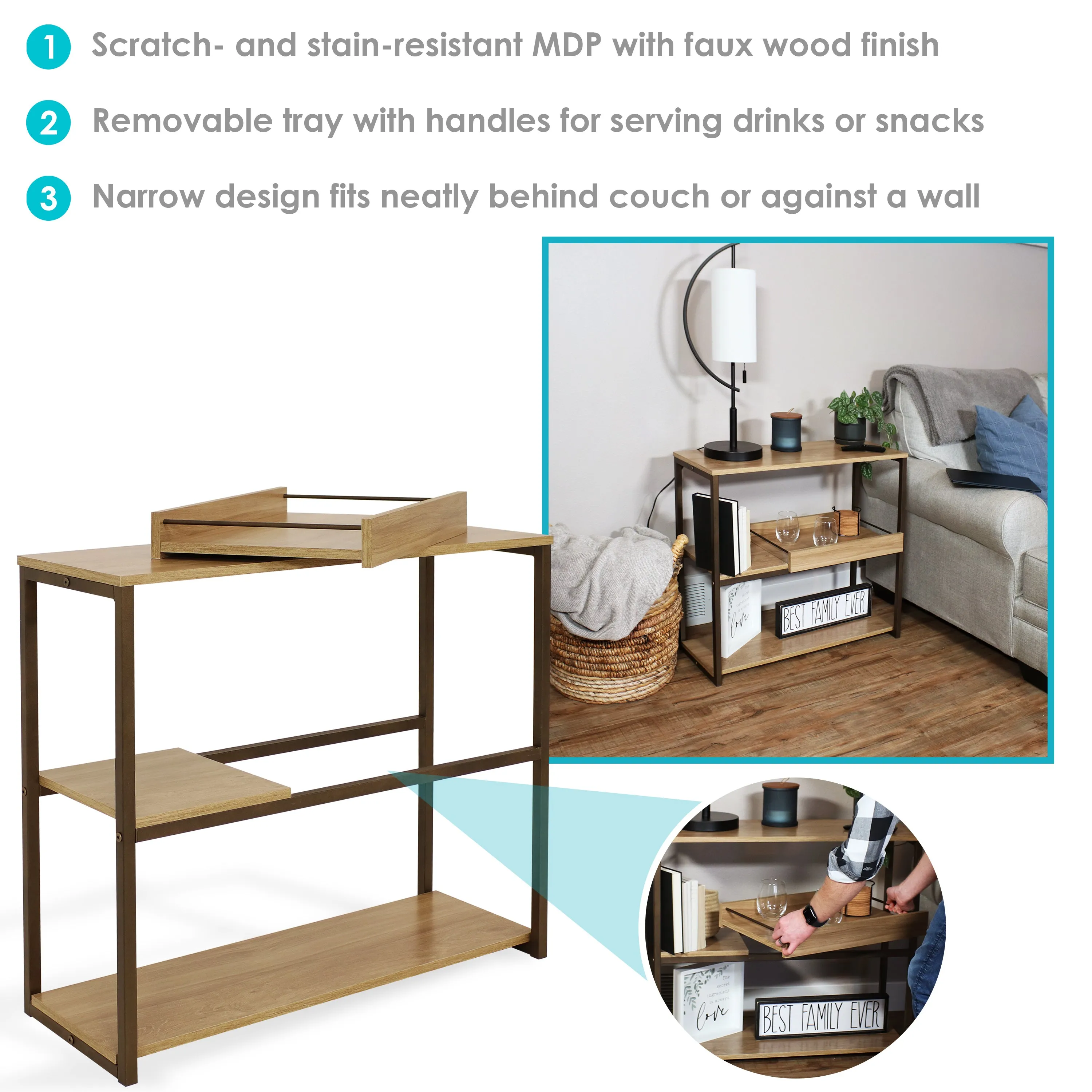 Sunnydaze Industrial Console Table with Serving Tray - 28.25"