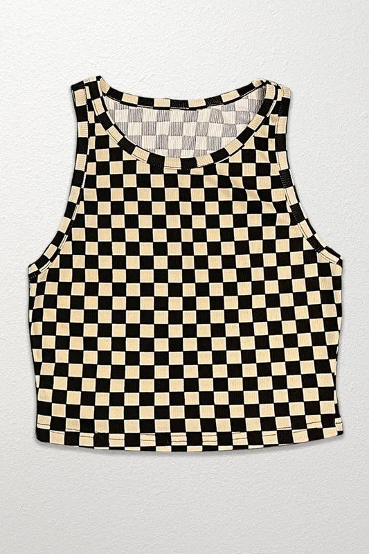 TEEK - Cropped Checkered Rib Knit Tank