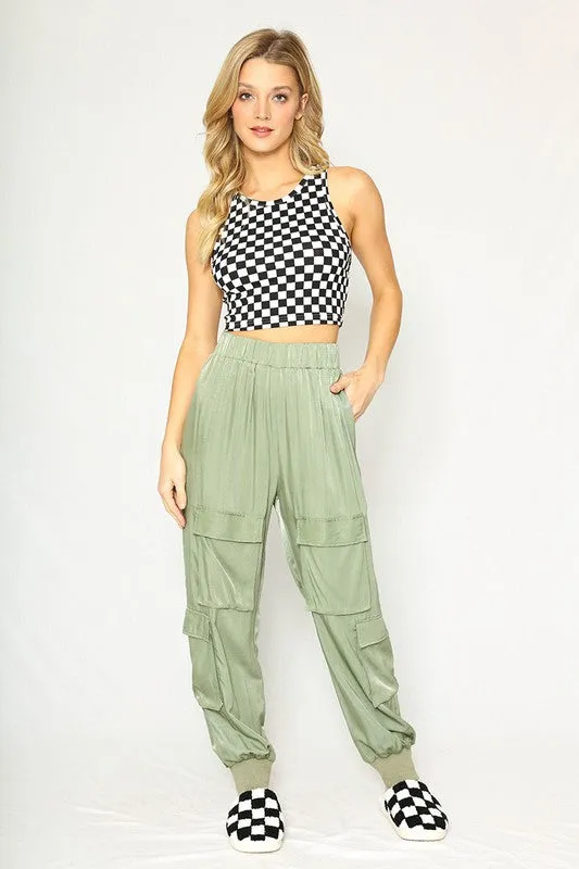 TEEK - Cropped Checkered Rib Knit Tank