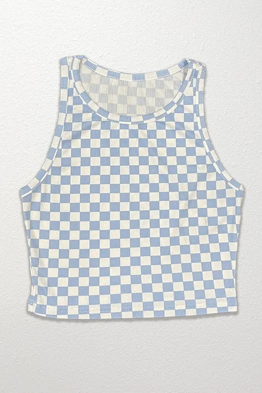 TEEK - Cropped Checkered Rib Knit Tank