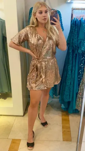 The Sparkle Wrap Playsuit - Rose Gold Sparkle