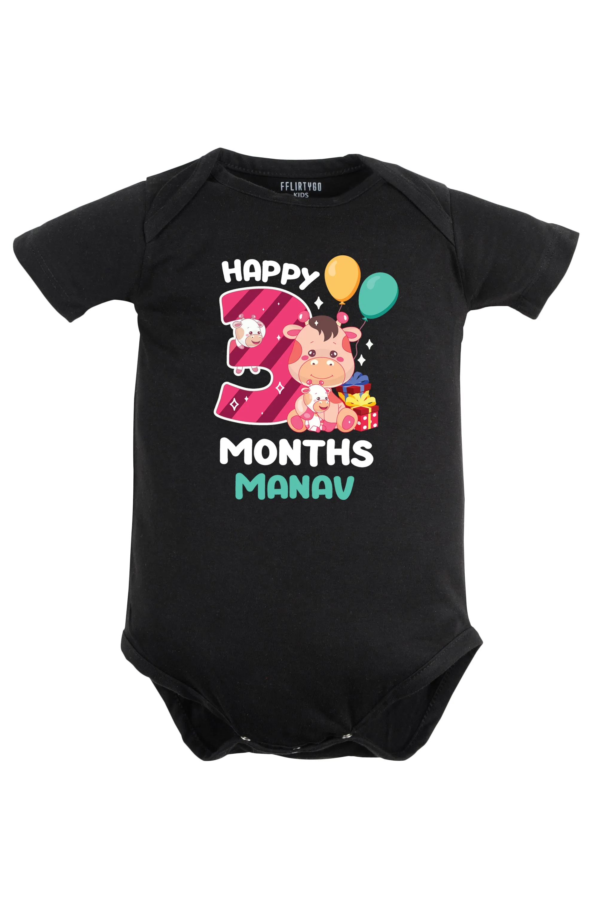 Three Months Milestone Baby Romper | Onesies - Giraffe w/ Custom Name