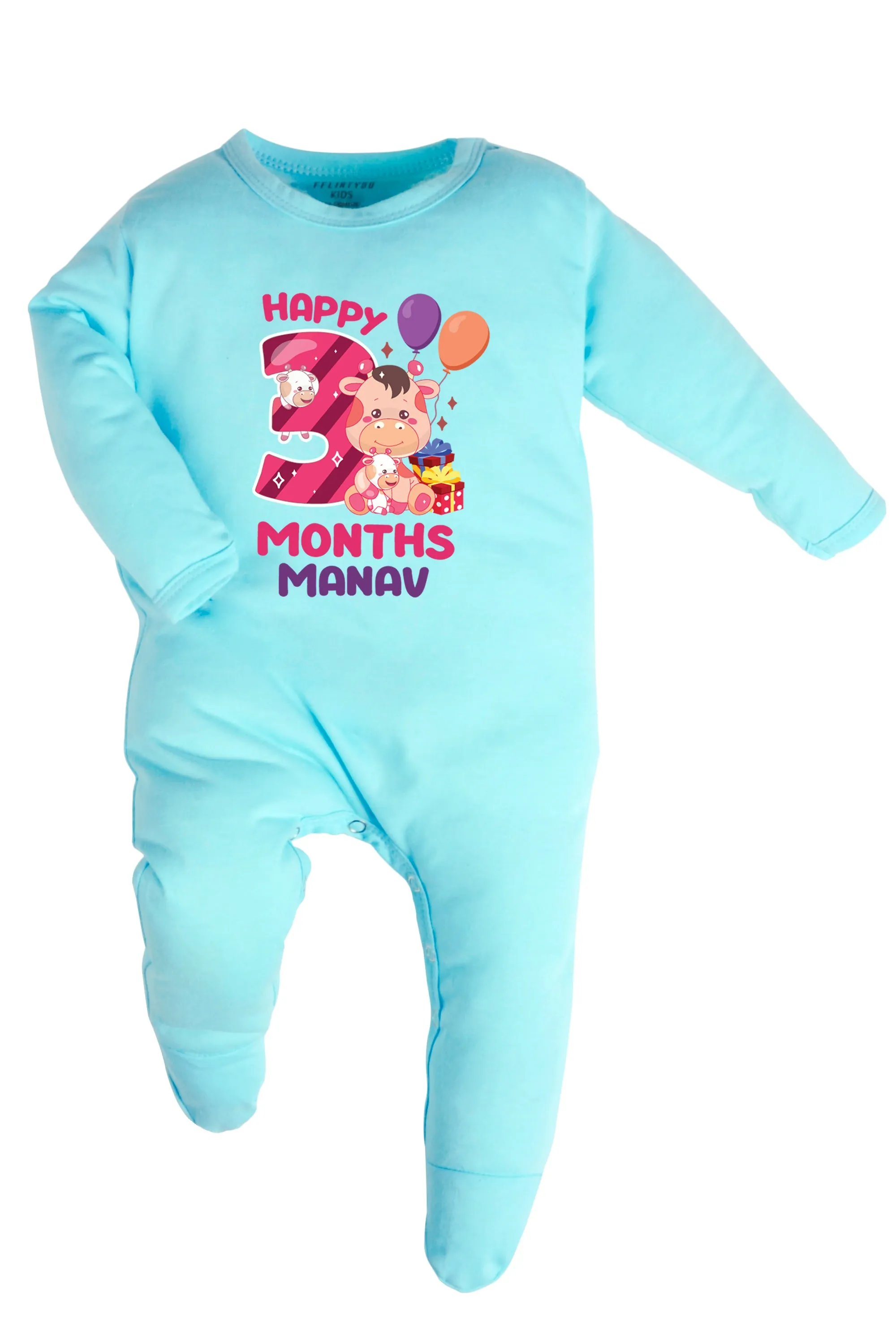 Three Months Milestone Baby Romper | Onesies - Giraffe w/ Custom Name