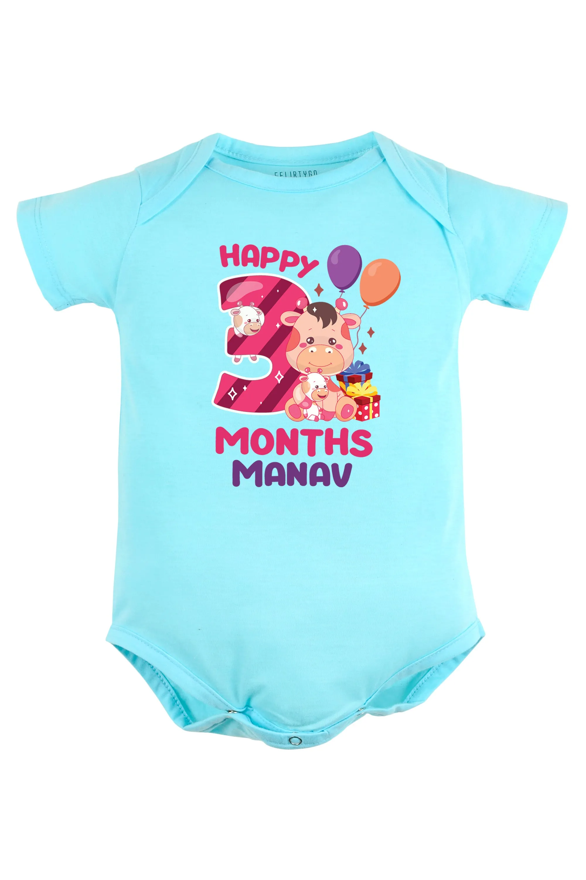 Three Months Milestone Baby Romper | Onesies - Giraffe w/ Custom Name