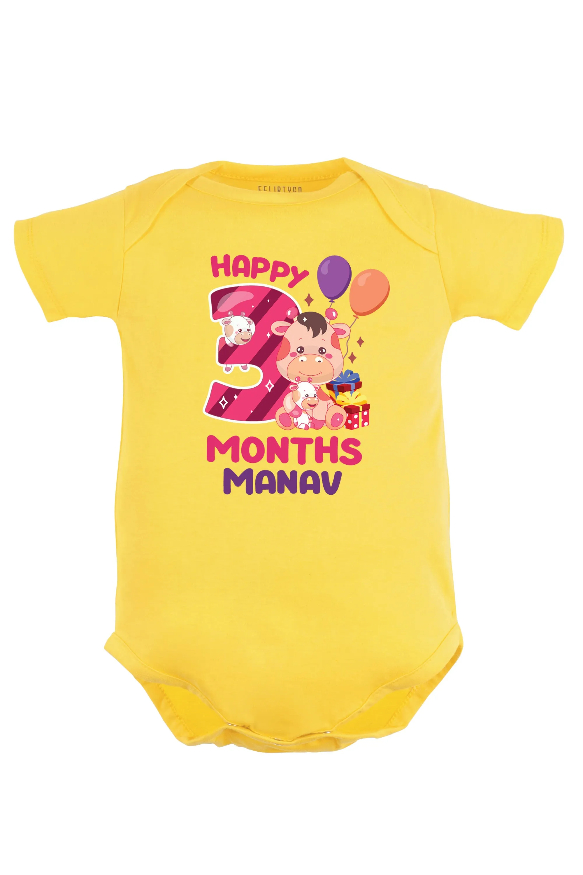 Three Months Milestone Baby Romper | Onesies - Giraffe w/ Custom Name