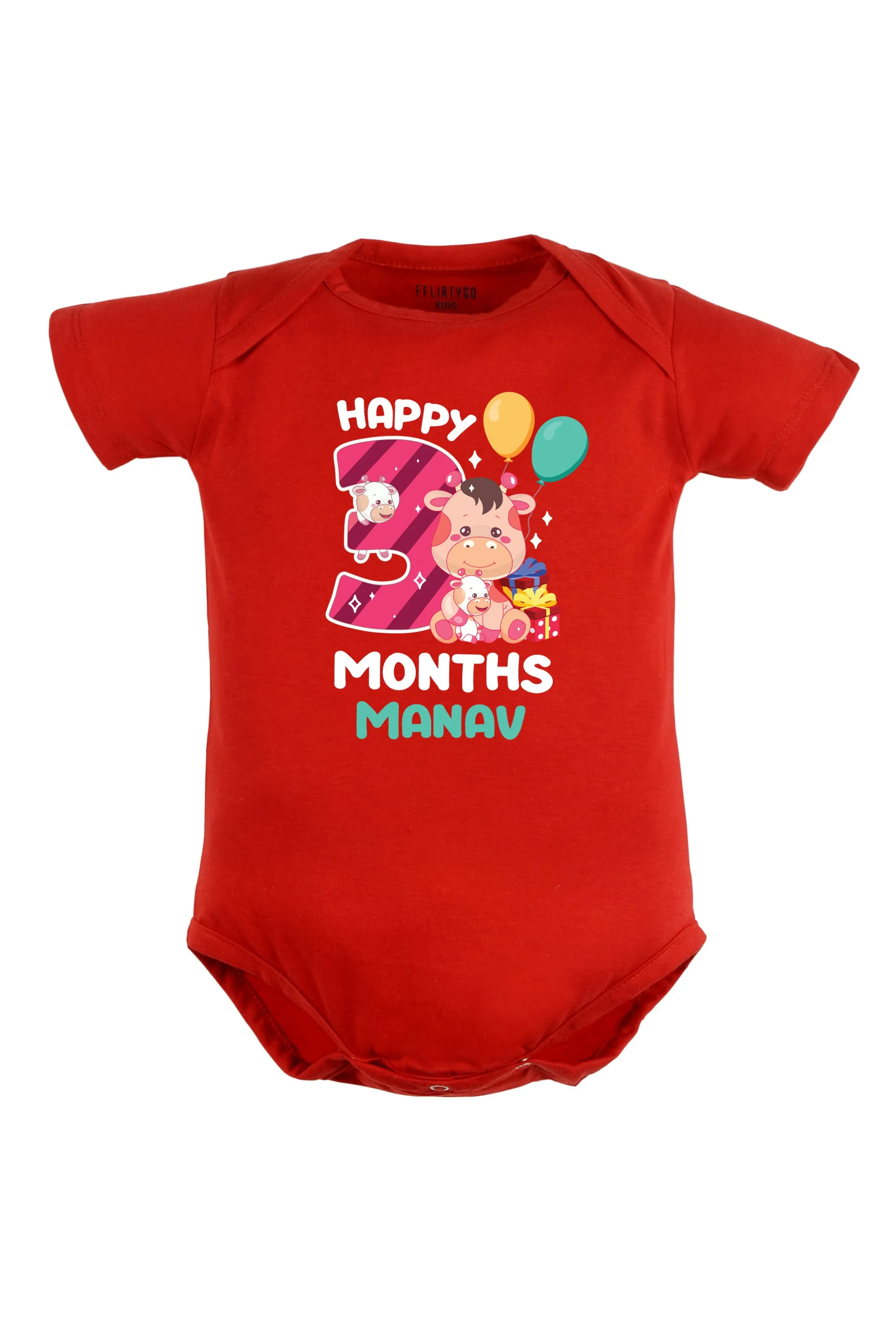 Three Months Milestone Baby Romper | Onesies - Giraffe w/ Custom Name