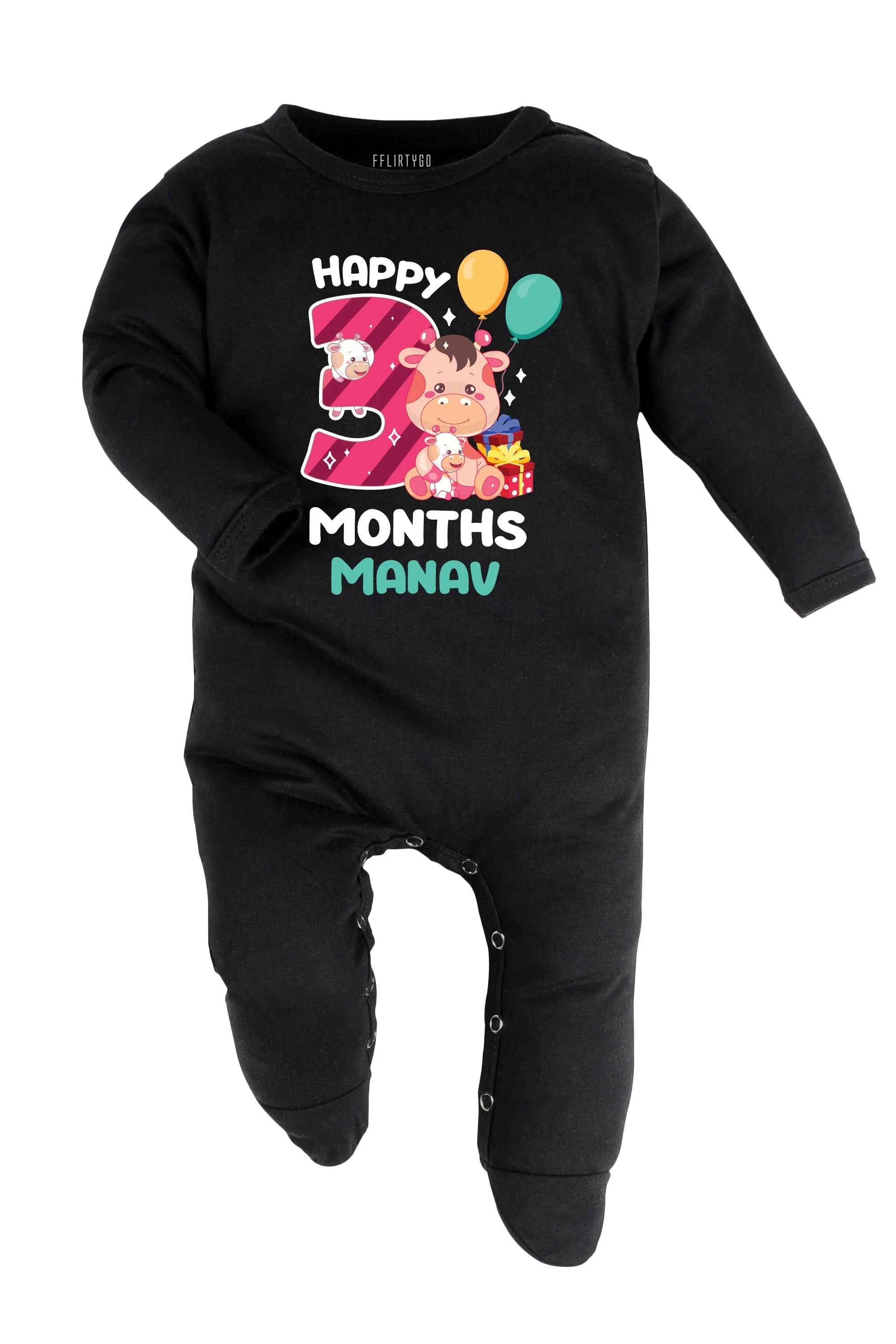 Three Months Milestone Baby Romper | Onesies - Giraffe w/ Custom Name