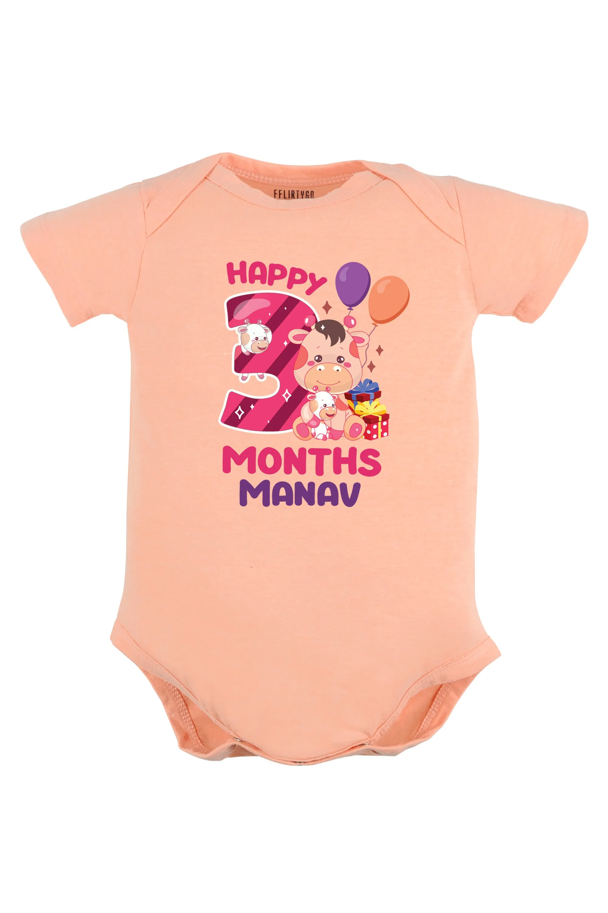 Three Months Milestone Baby Romper | Onesies - Giraffe w/ Custom Name