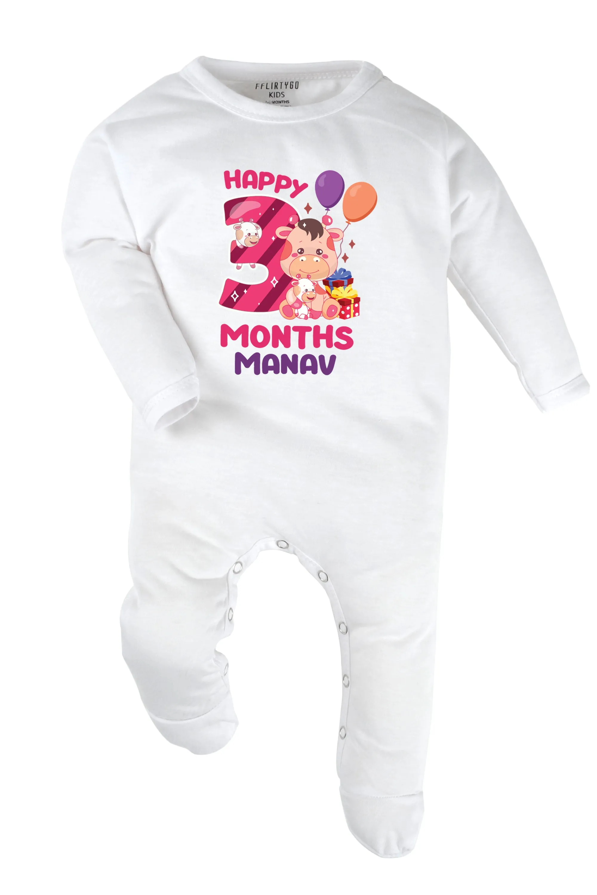 Three Months Milestone Baby Romper | Onesies - Giraffe w/ Custom Name