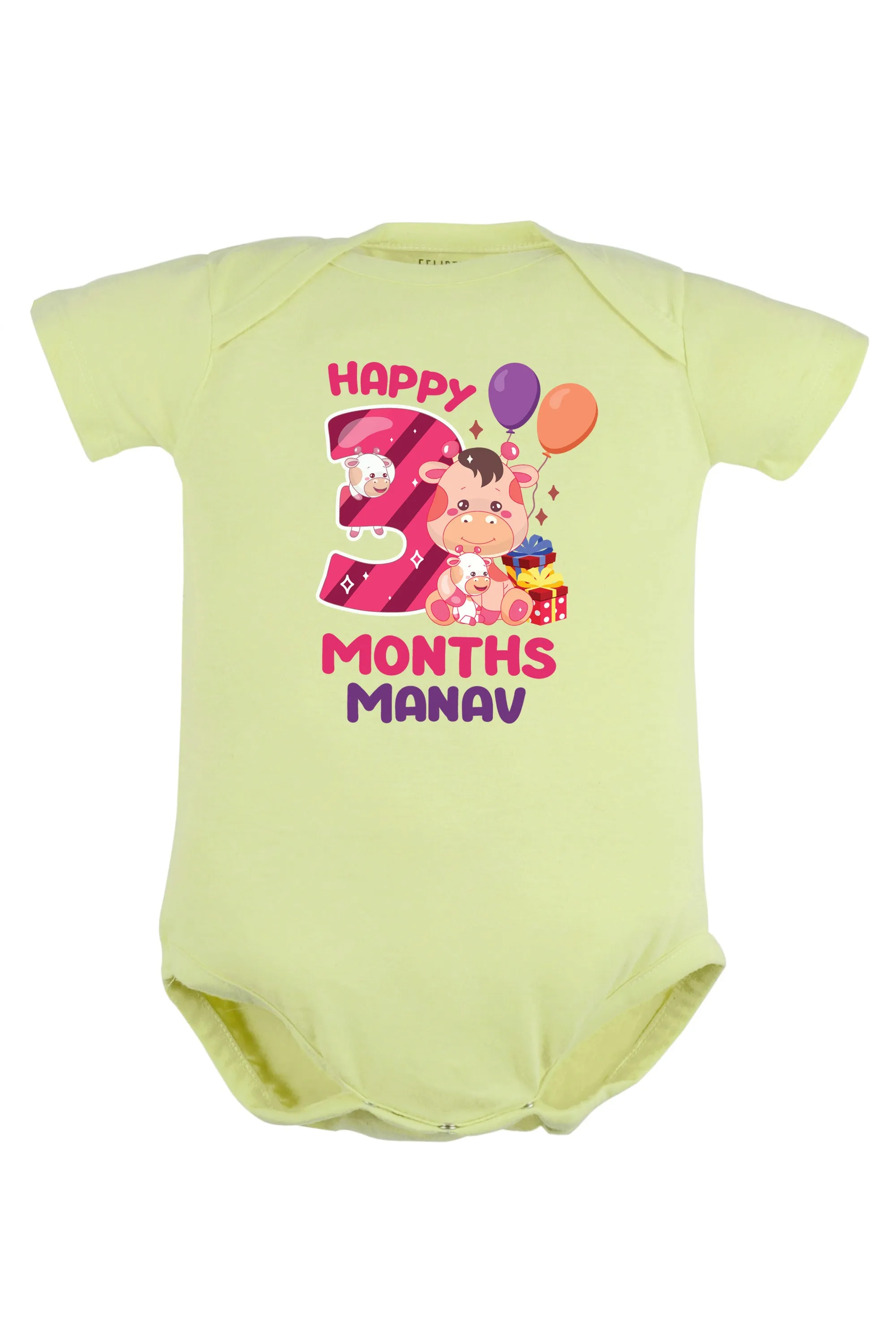 Three Months Milestone Baby Romper | Onesies - Giraffe w/ Custom Name