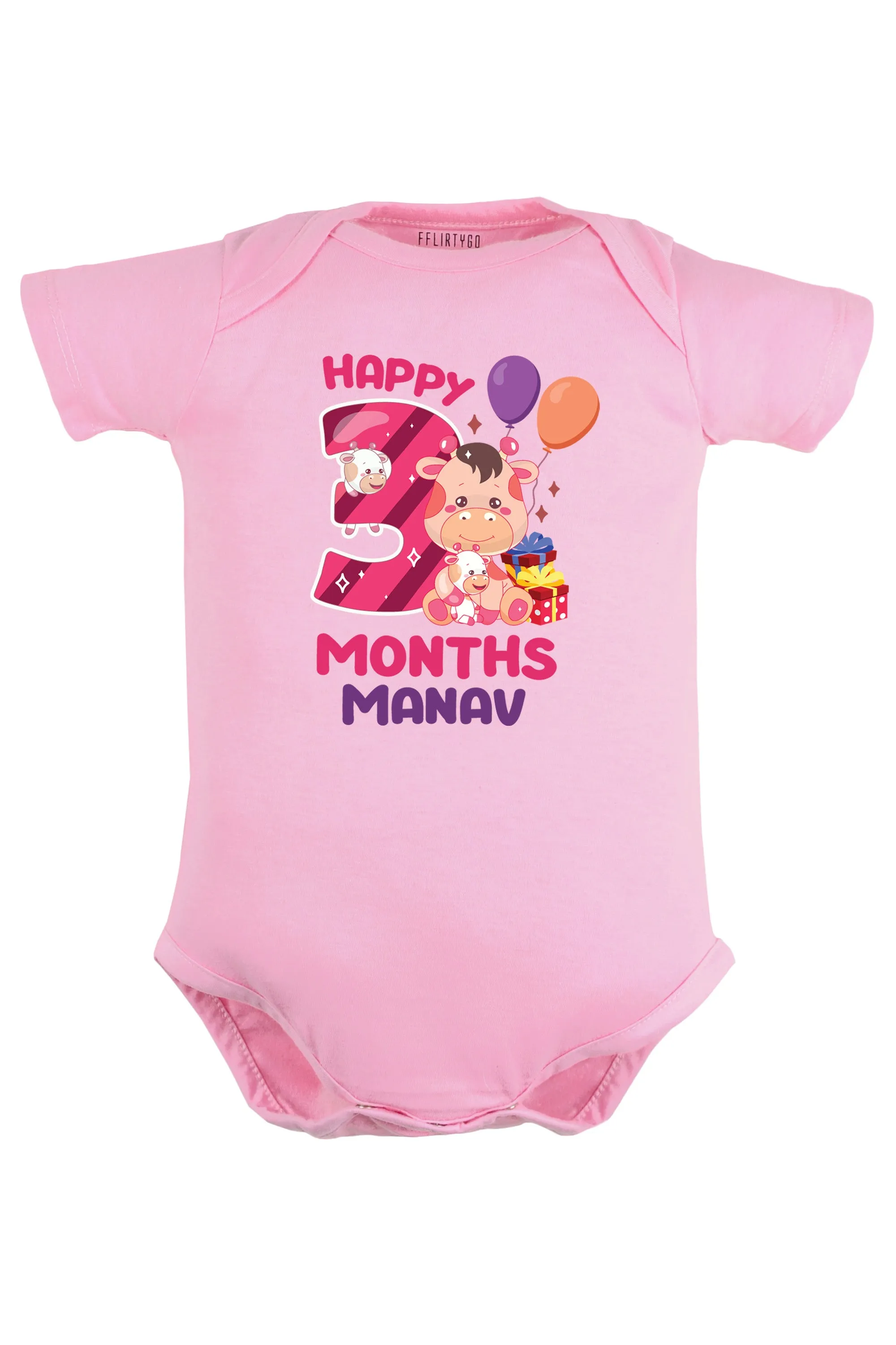 Three Months Milestone Baby Romper | Onesies - Giraffe w/ Custom Name