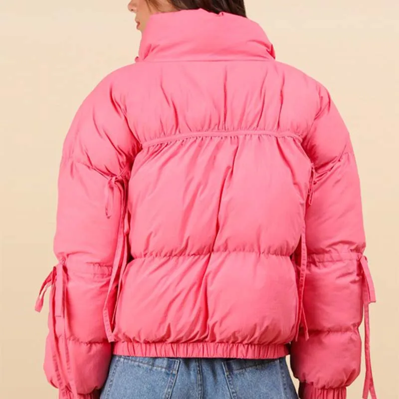 Tie Bow Sleeve Puffer Jacket