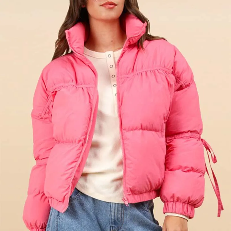 Tie Bow Sleeve Puffer Jacket