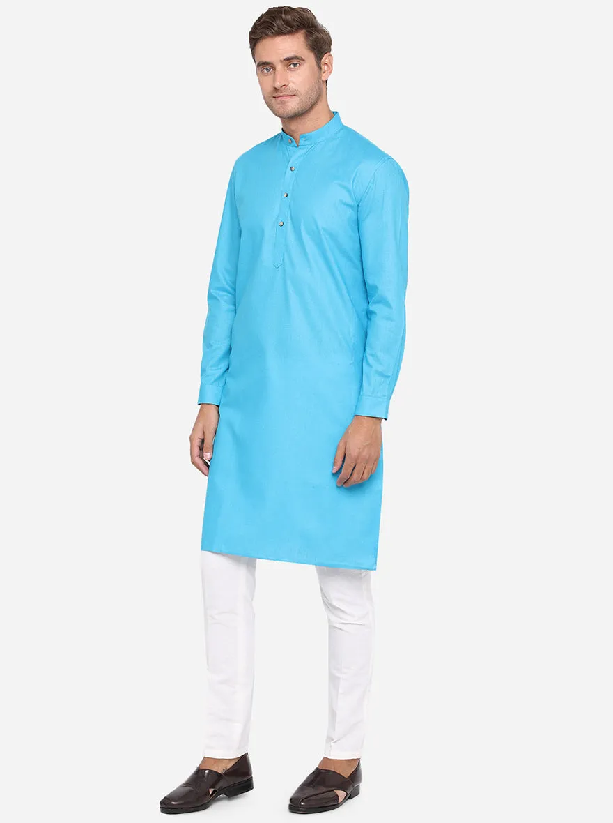 Turquoise Blue Solid Regular Fit Modi Kurta | JadeBlue