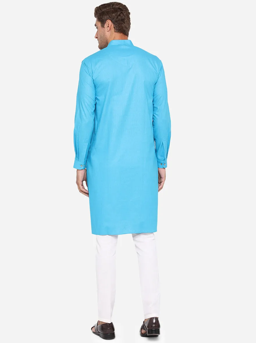 Turquoise Blue Solid Regular Fit Modi Kurta | JadeBlue