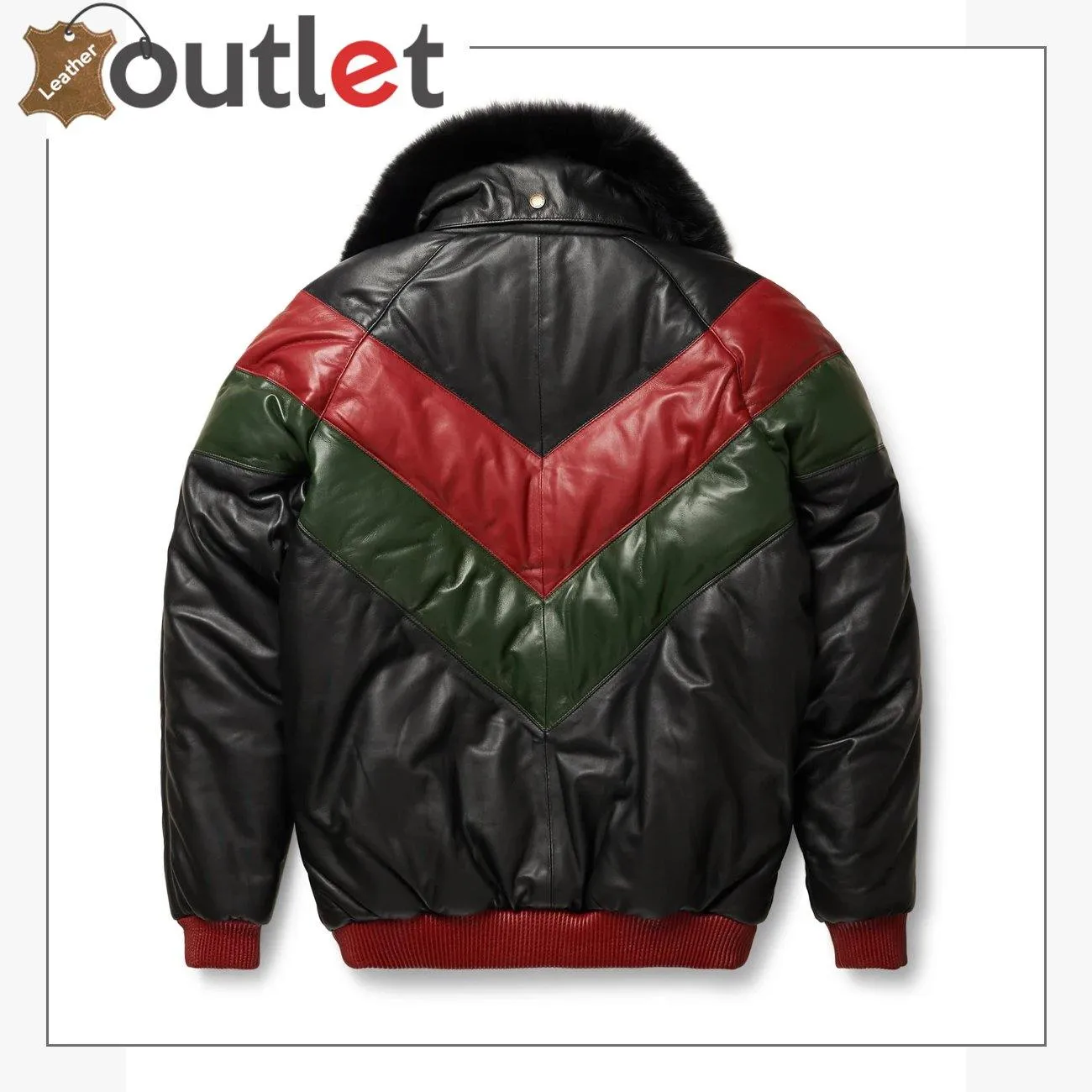 Two Tone Red and Green Latest Design Mens V Bomber Leather Jacket