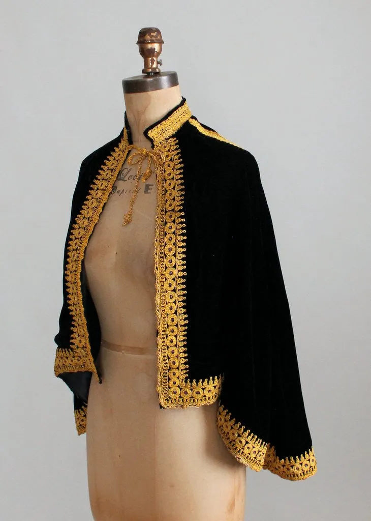 Vintage 1950s Gold Embroidered Black Velvet Cape