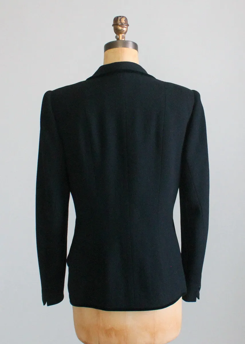 Vintage Early 1950s Tailored Black Wool and Velvet Jacket