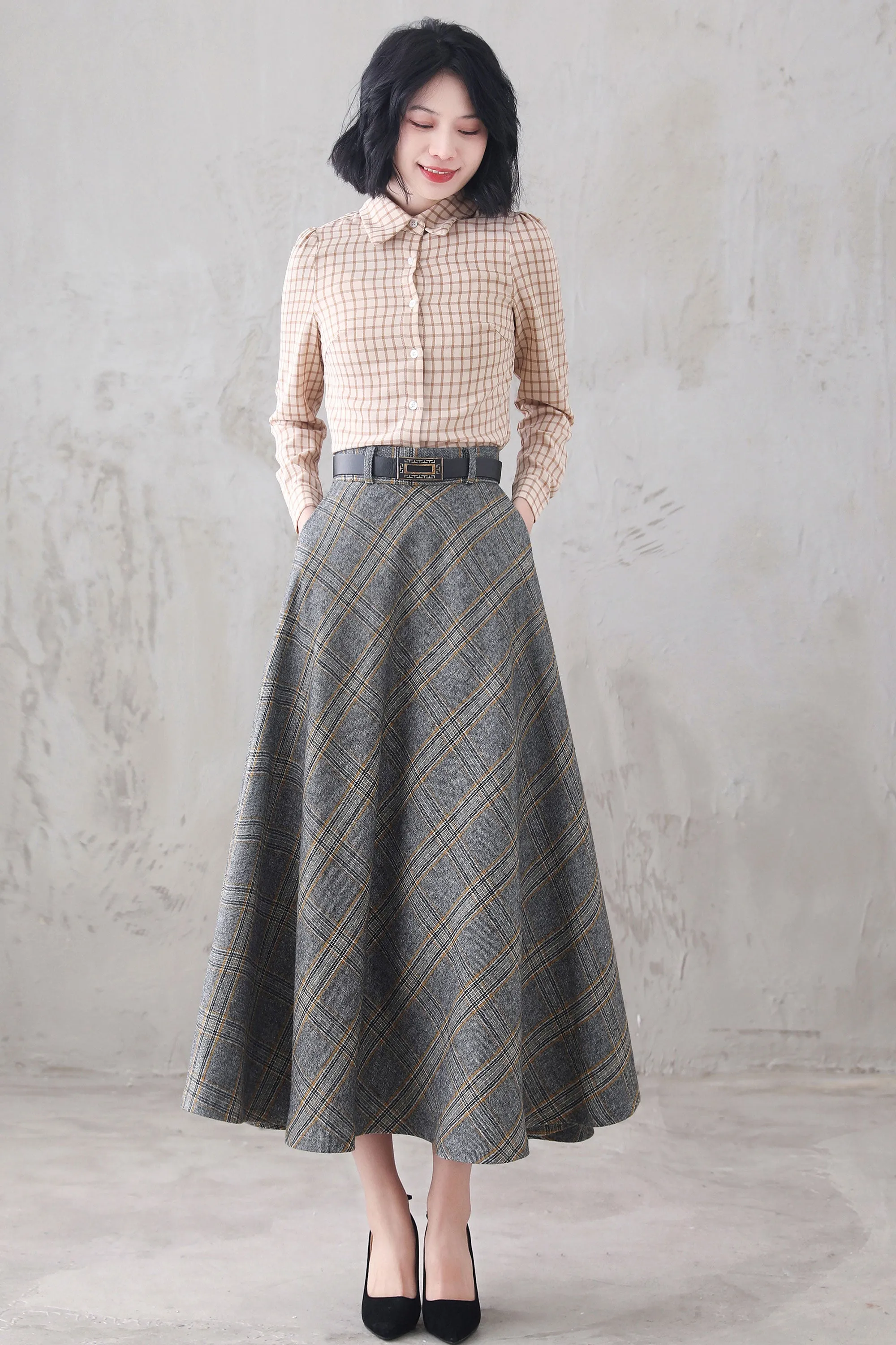 Vintage Inspired High Waist Tartan Skirt 3293