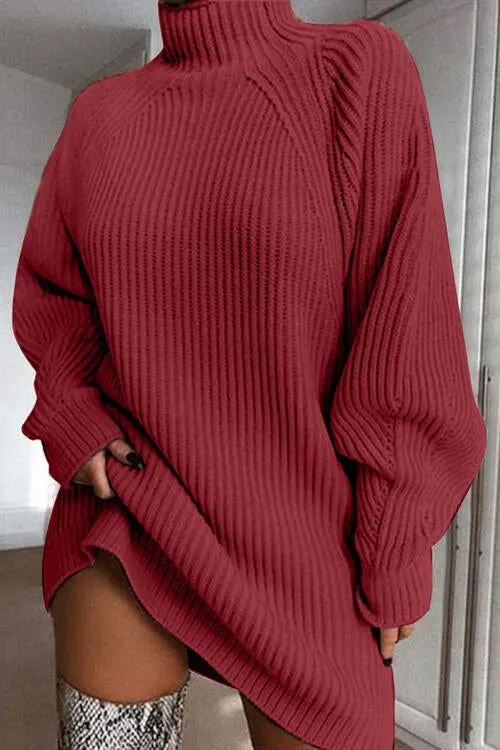 Women Mock Neck Dropped Shoulder Sweater Dress