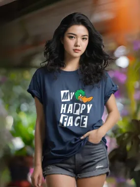 Women Oversized Astronaut Blue Tshirt - Happy face