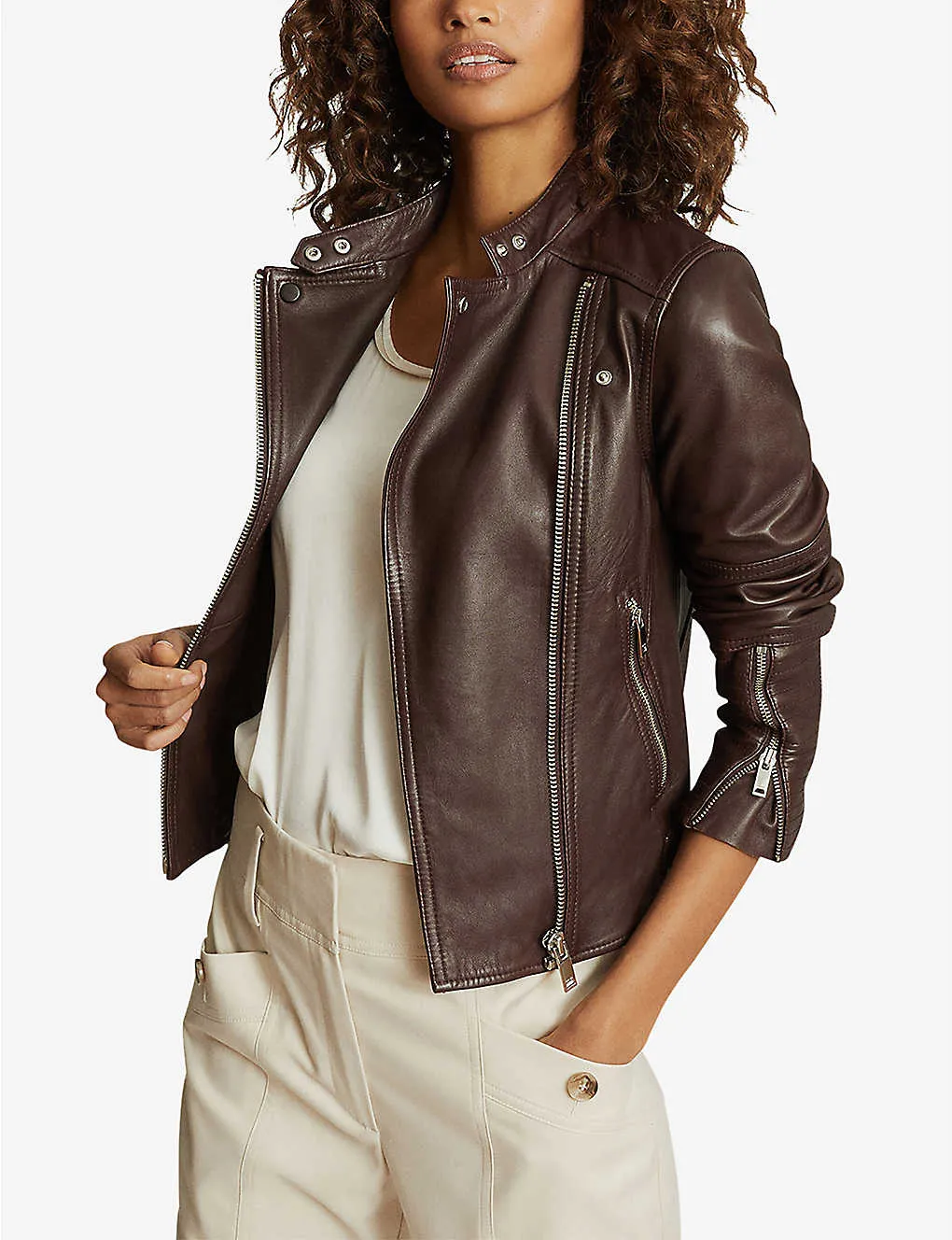 Women’s Chocolate Brown Leather Biker Jacket