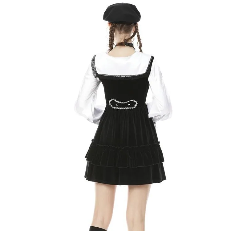 Women's Punk Multilayer Velet Black Overall Dresses