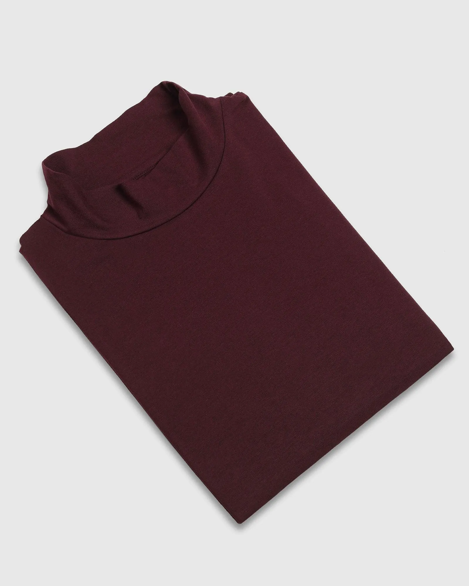 Wrap Neck Wine Solid T-Shirt - Kimmy