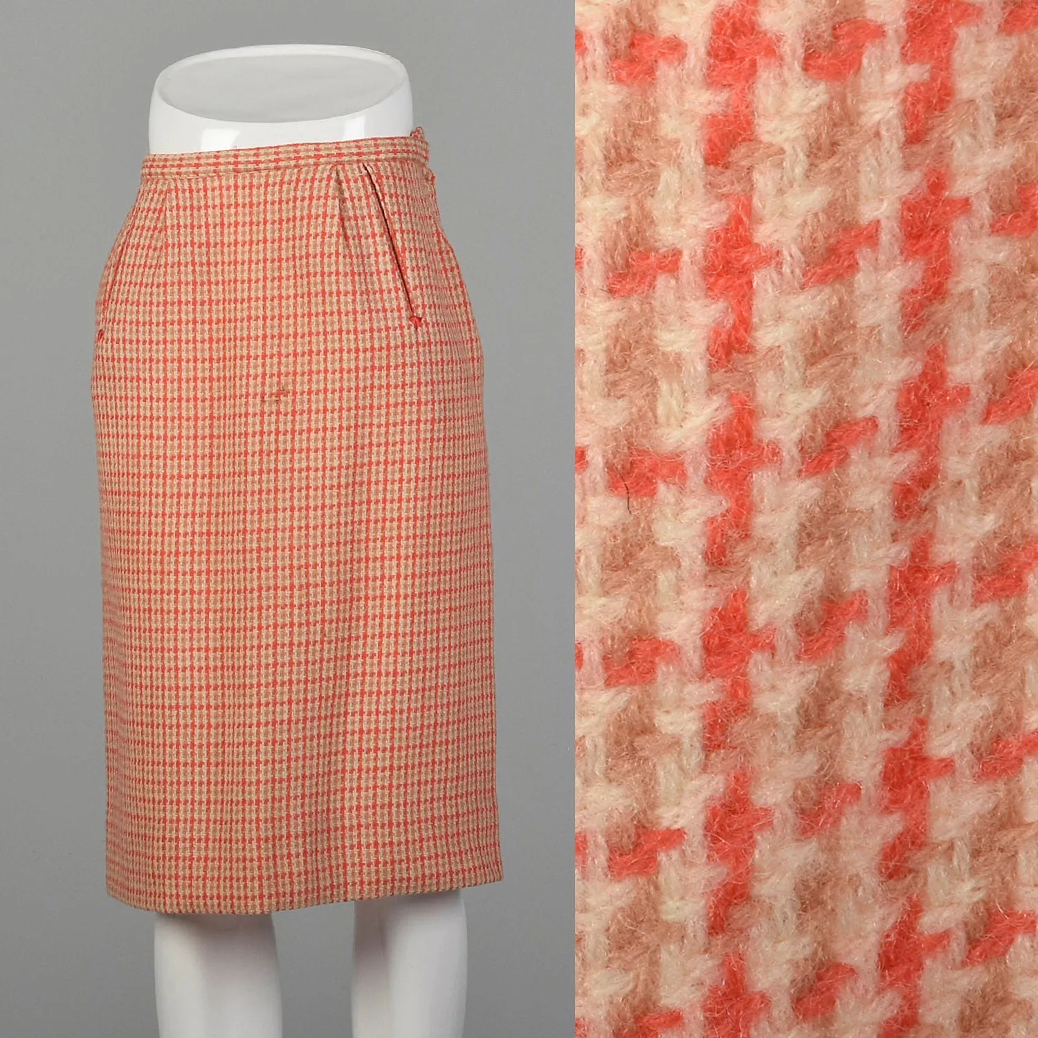 XS 1950s Pink Tweed Pencil Skirt