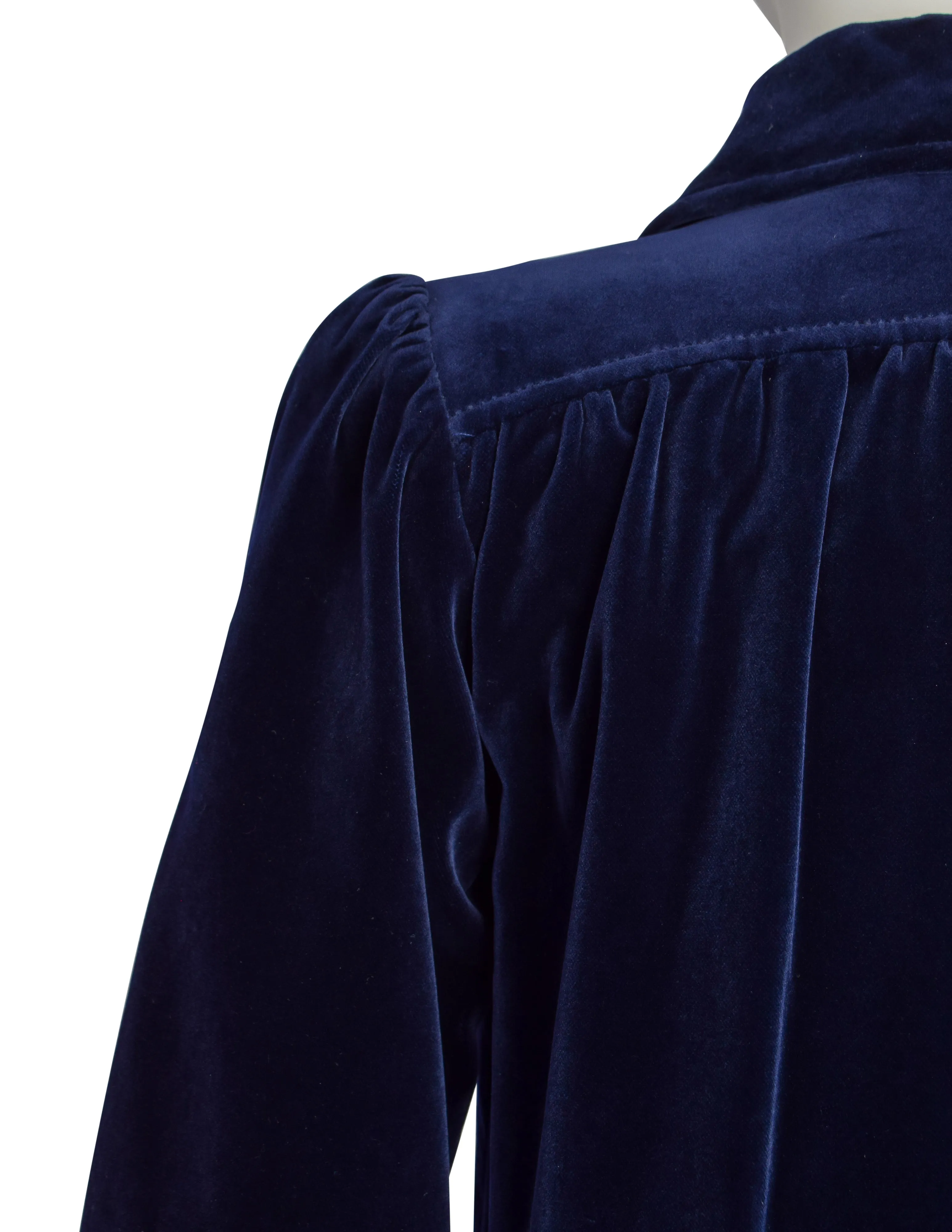 Yves Saint Laurent Vintage Early 1970s Midnight Blue Velvet Jacket Wide Leg Pant Suit Ensemble